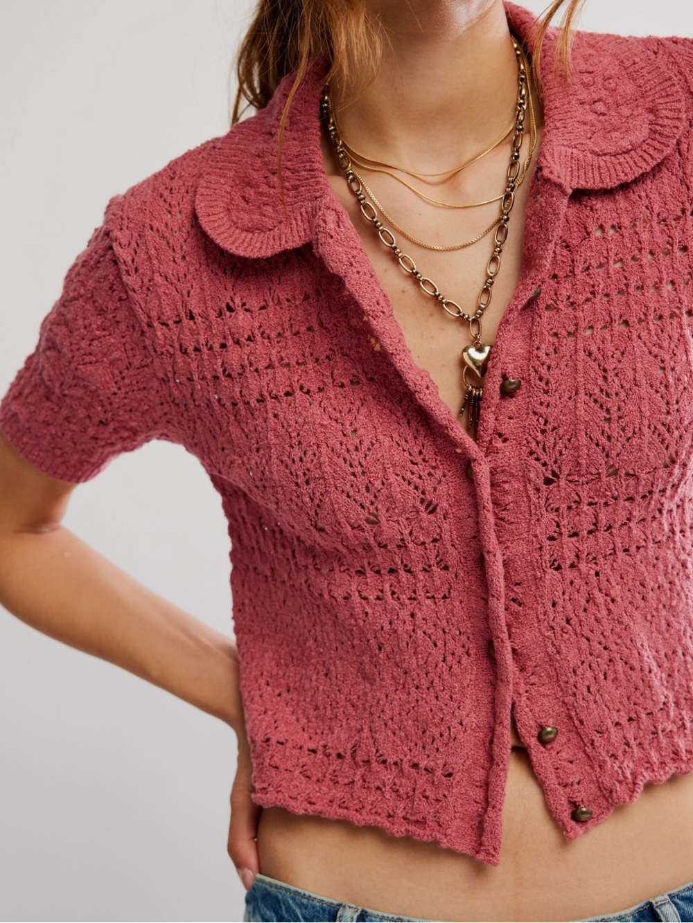 NWT Free People Daylight Cardigan Crochet in Faded Rose Size XS